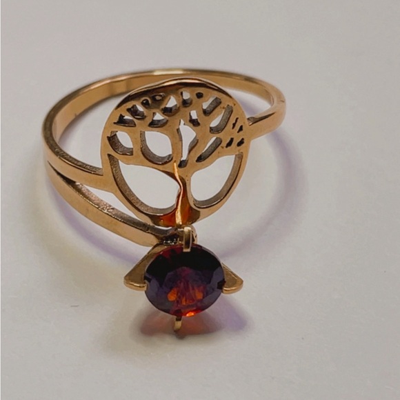 NWT Women's tree of life ring, gold-plated stainless steel red zirconia size 7.5 - Picture 9 of 17